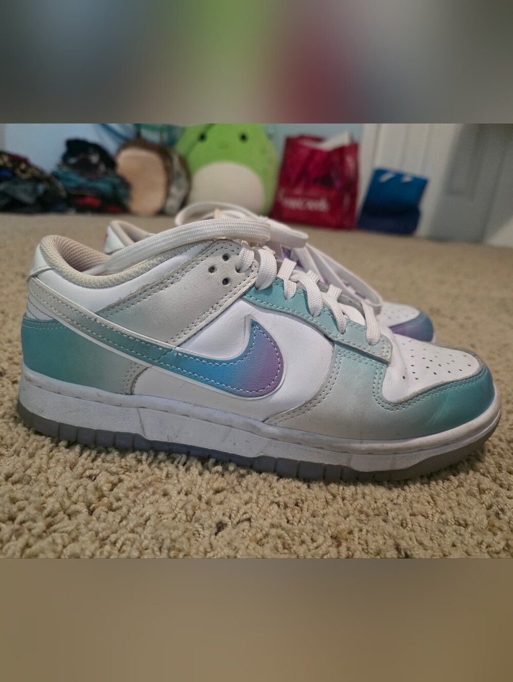 Nike Womens' Gradient Swoosh Low-Top Sneakers in Pastel Blue/Purple